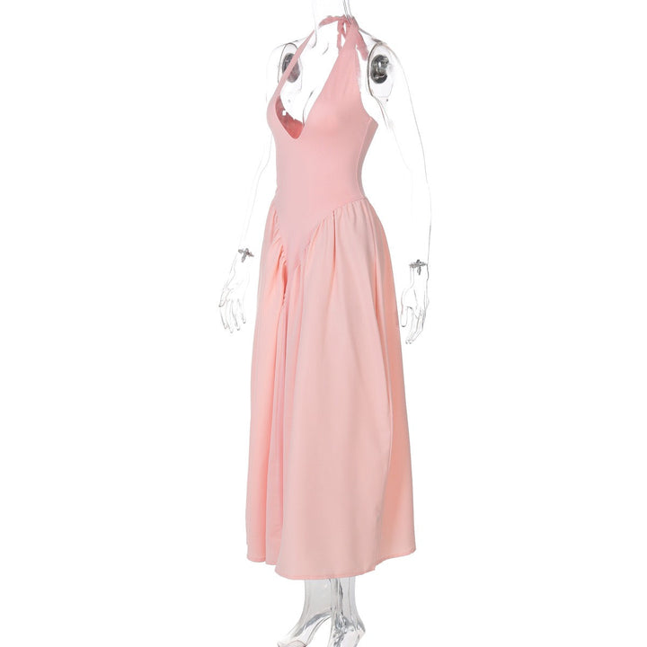 AMALIYA A-line maxi dress with a neck tie and open back