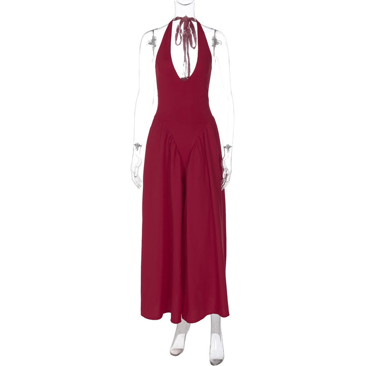 AMALIYA A-line maxi dress with a neck tie and open back