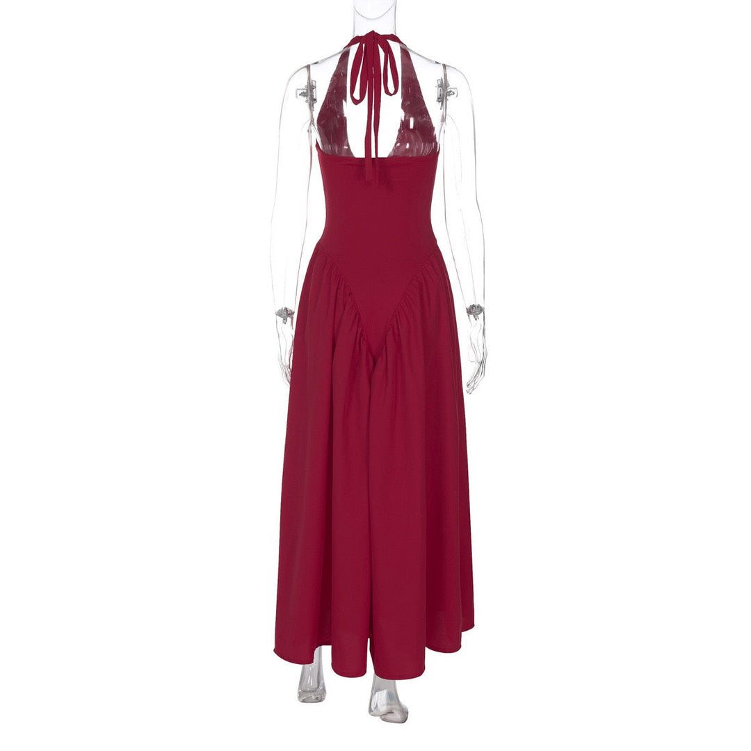 AMALIYA A-line maxi dress with a neck tie and open back