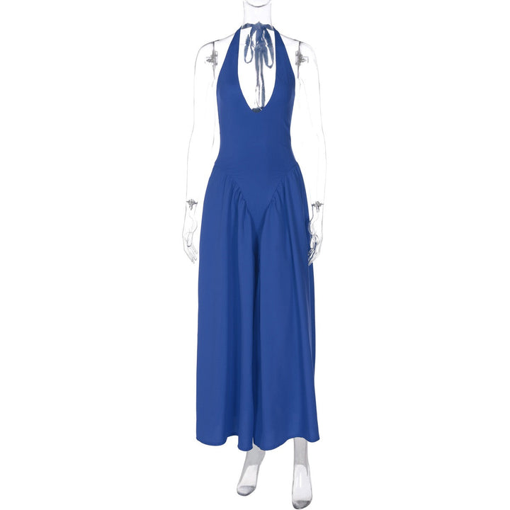 AMALIYA A-line maxi dress with a neck tie and open back