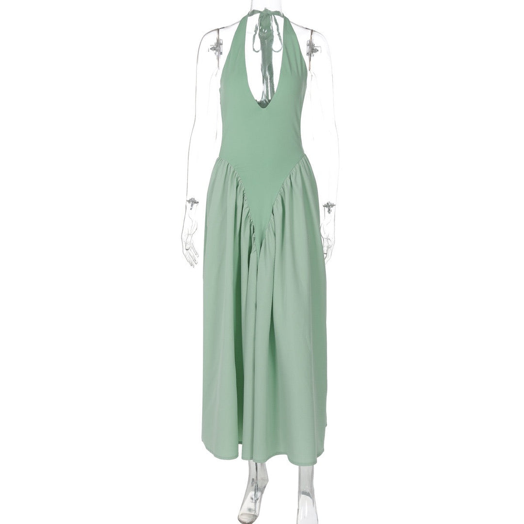 AMALIYA A-line maxi dress with a neck tie and open back