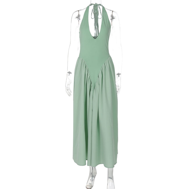 AMALIYA A-line maxi dress with a neck tie and open back