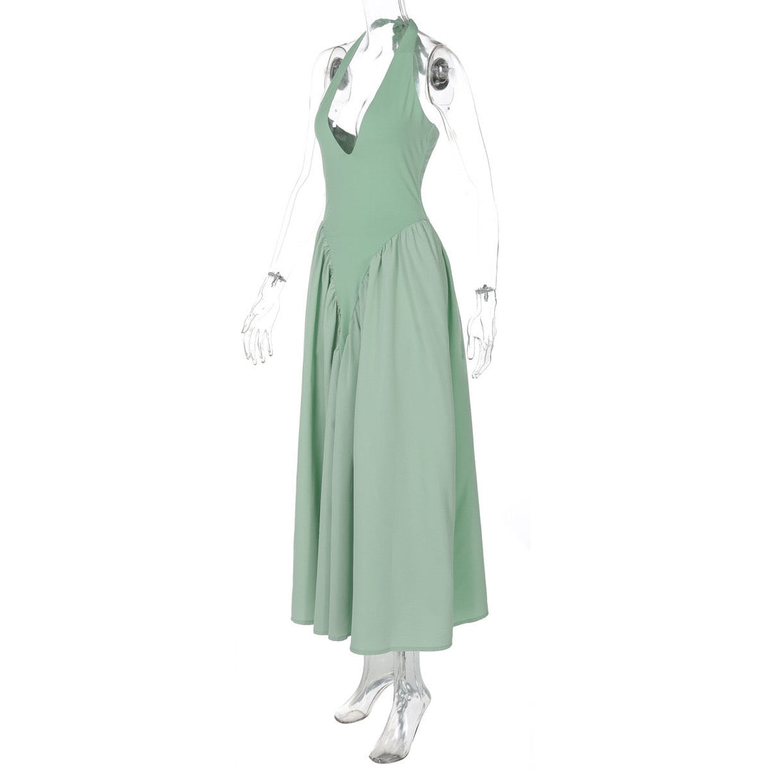 AMALIYA A-line maxi dress with a neck tie and open back