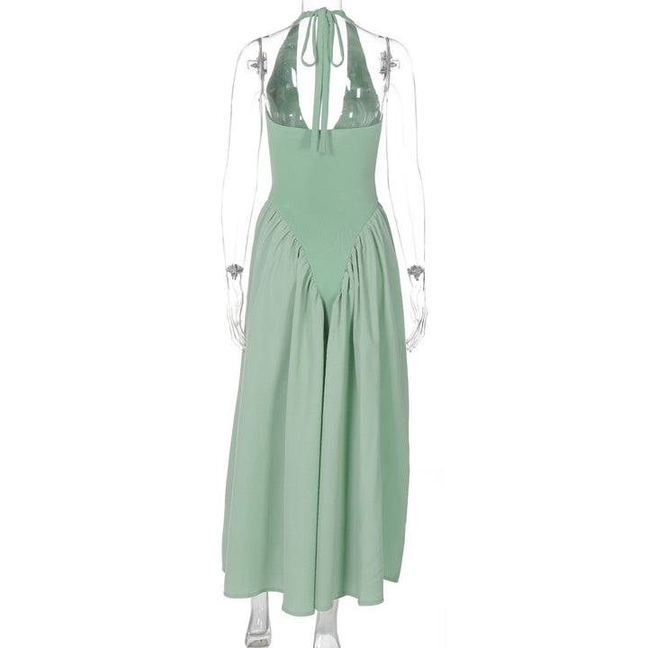 AMALIYA A-line maxi dress with a neck tie and open back