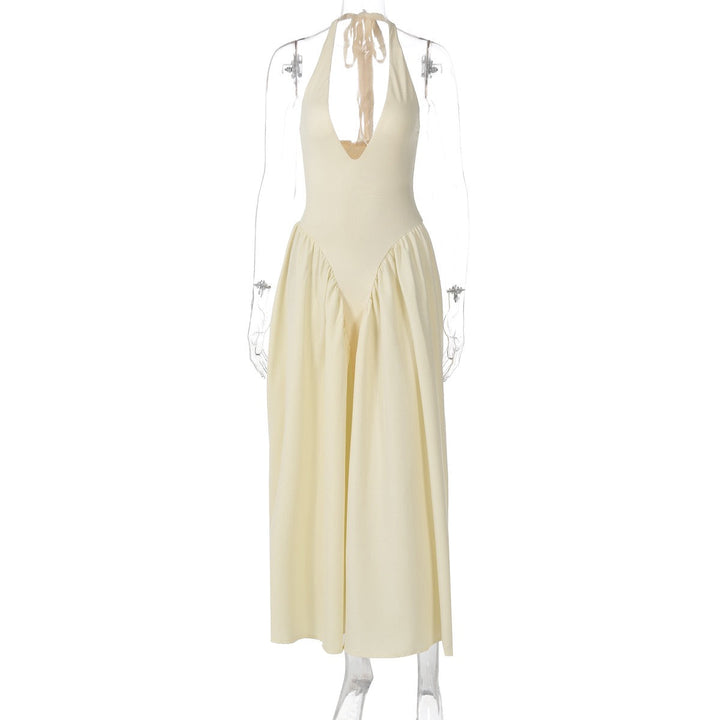AMALIYA A-line maxi dress with a neck tie and open back