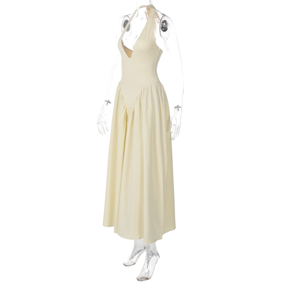 AMALIYA A-line maxi dress with a neck tie and open back
