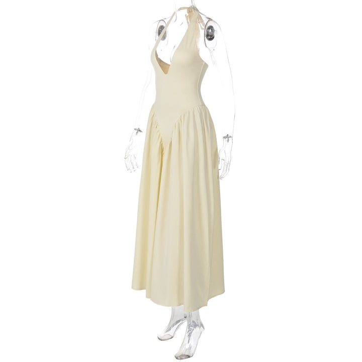 AMALIYA A-line maxi dress with a neck tie and open back