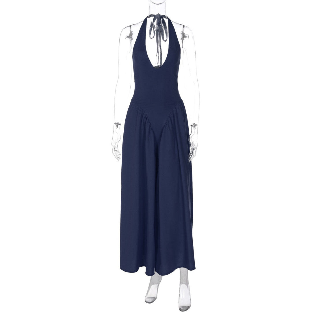 AMALIYA A-line maxi dress with a neck tie and open back