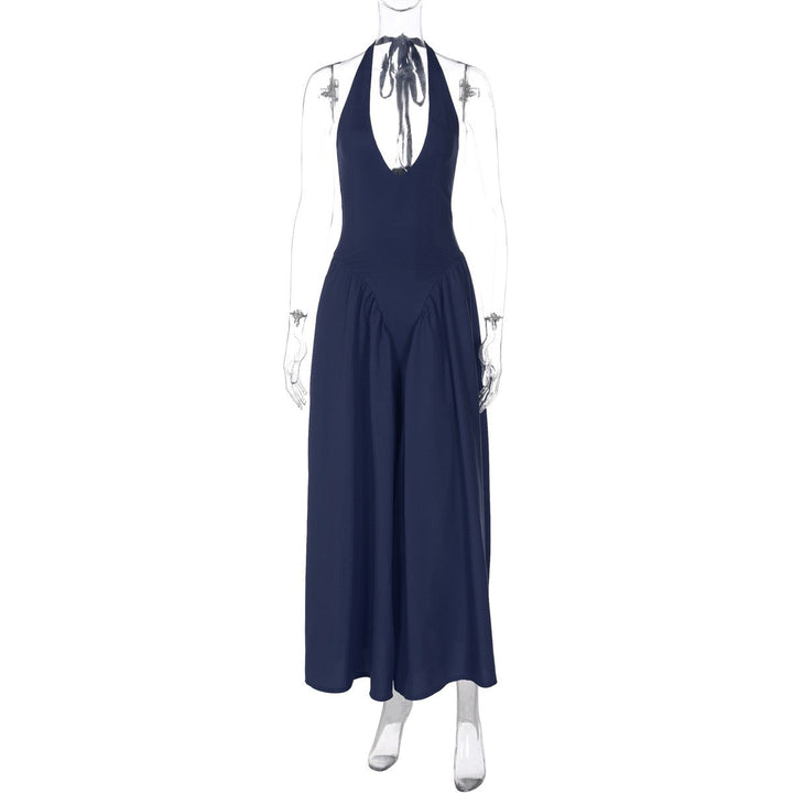 AMALIYA A-line maxi dress with a neck tie and open back