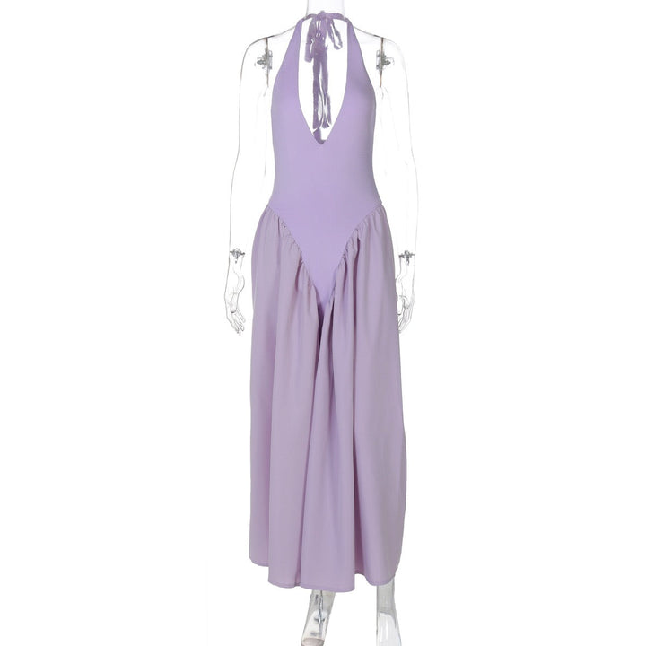 AMALIYA A-line maxi dress with a neck tie and open back