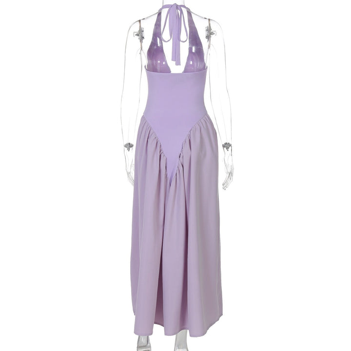 AMALIYA A-line maxi dress with a neck tie and open back