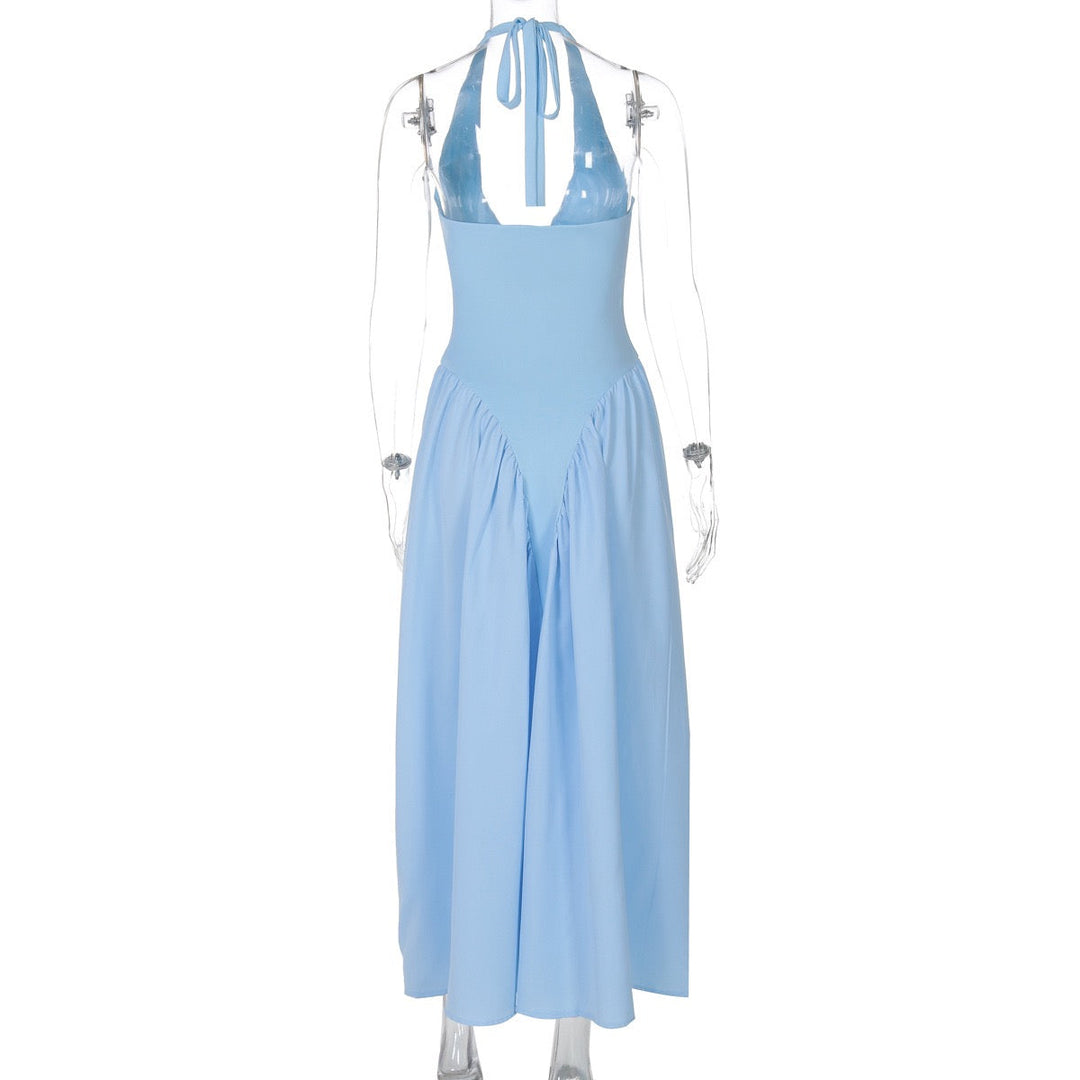 AMALIYA A-line maxi dress with a neck tie and open back