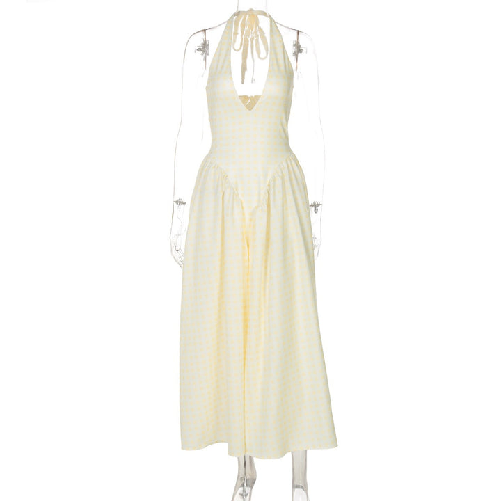 AMALIYA A-line maxi dress with a neck tie and open back