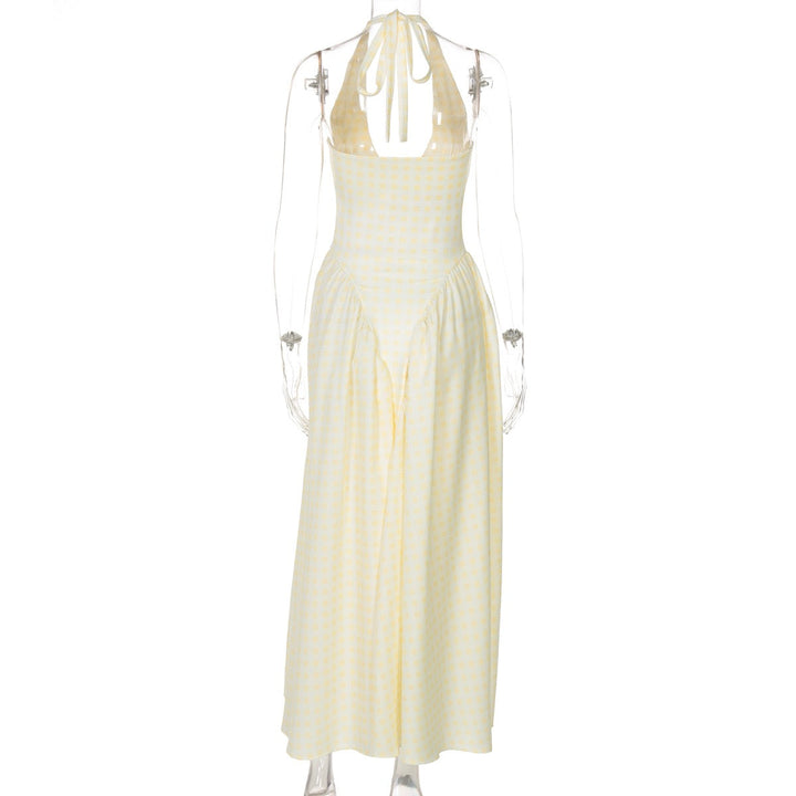 AMALIYA A-line maxi dress with a neck tie and open back