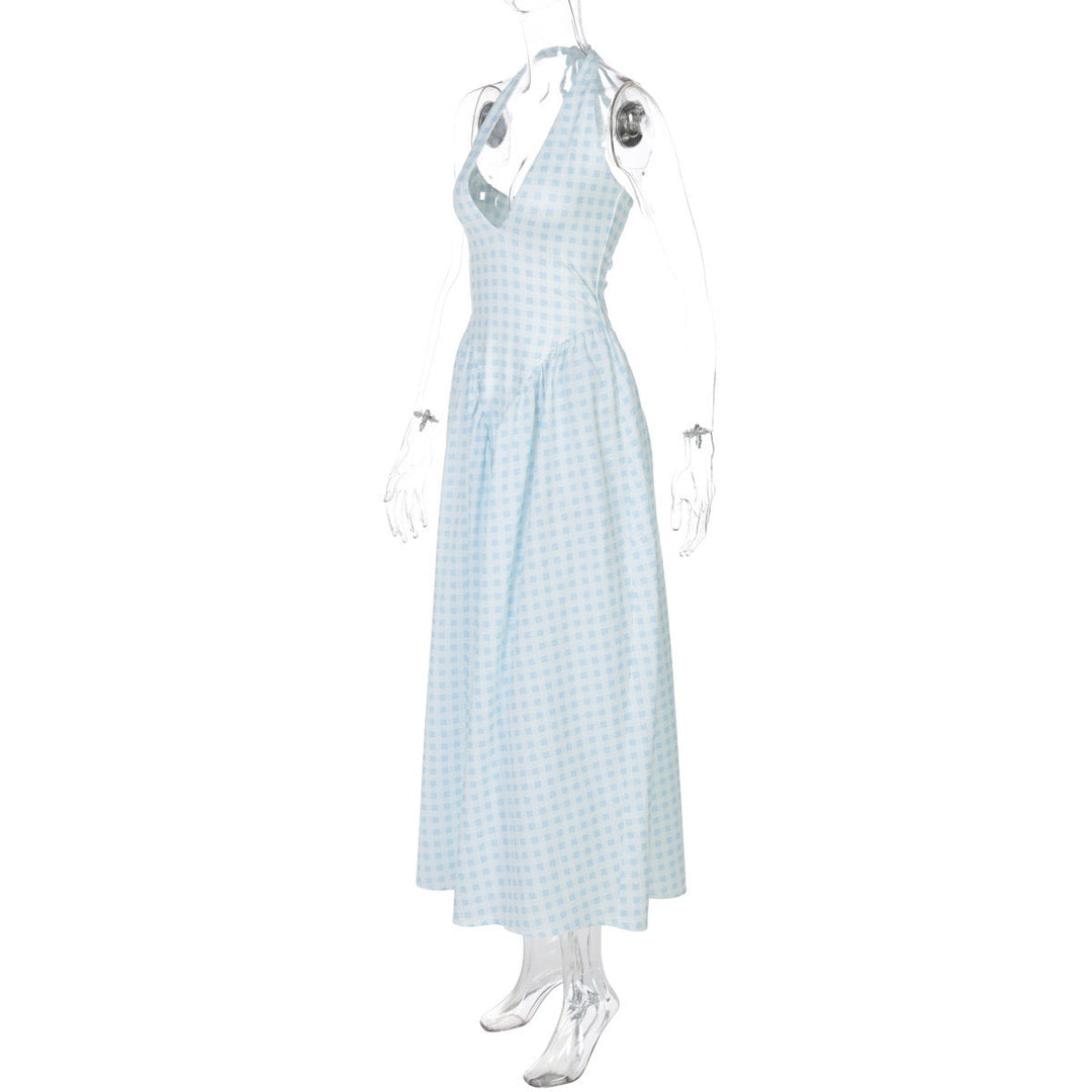 AMALIYA A-line maxi dress with a neck tie and open back