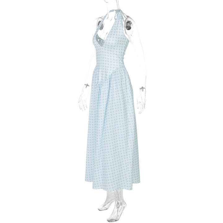 AMALIYA A-line maxi dress with a neck tie and open back
