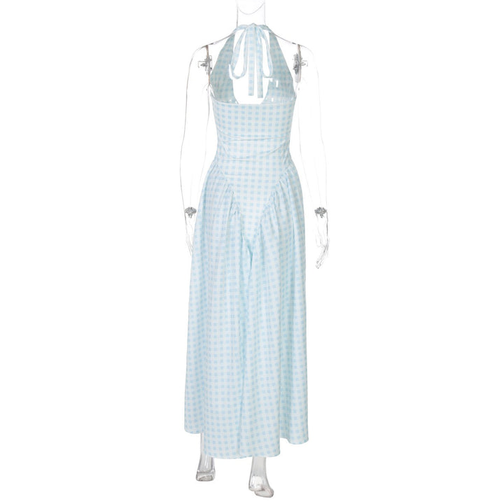 AMALIYA A-line maxi dress with a neck tie and open back