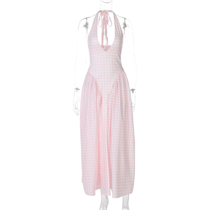 AMALIYA A-line maxi dress with a neck tie and open back