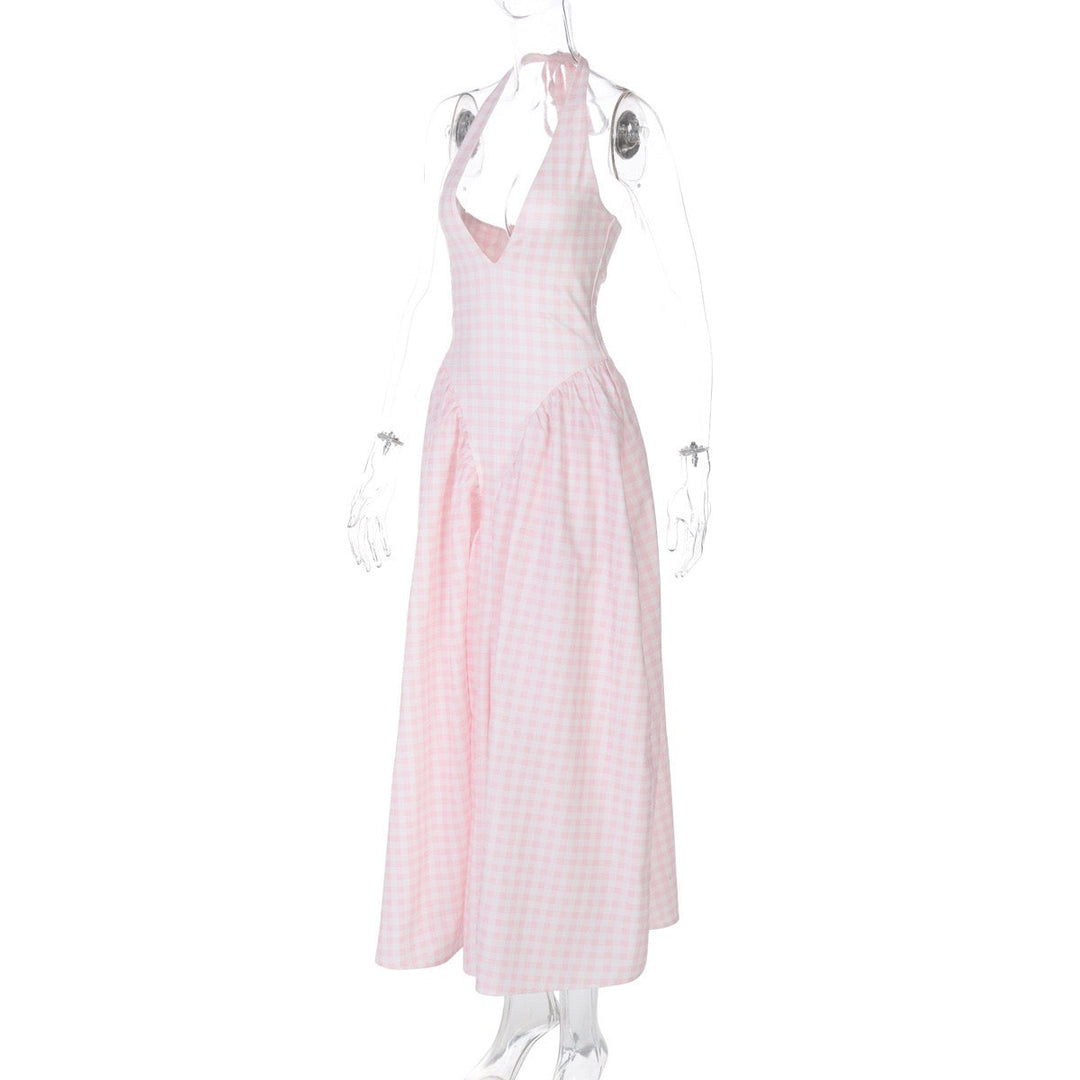 AMALIYA A-line maxi dress with a neck tie and open back
