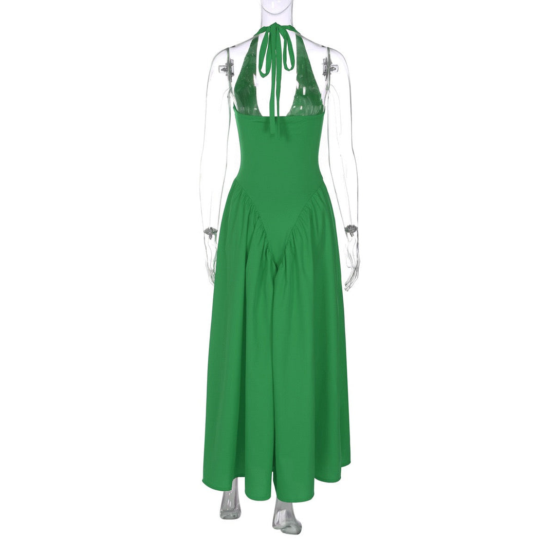 AMALIYA A-line maxi dress with a neck tie and open back