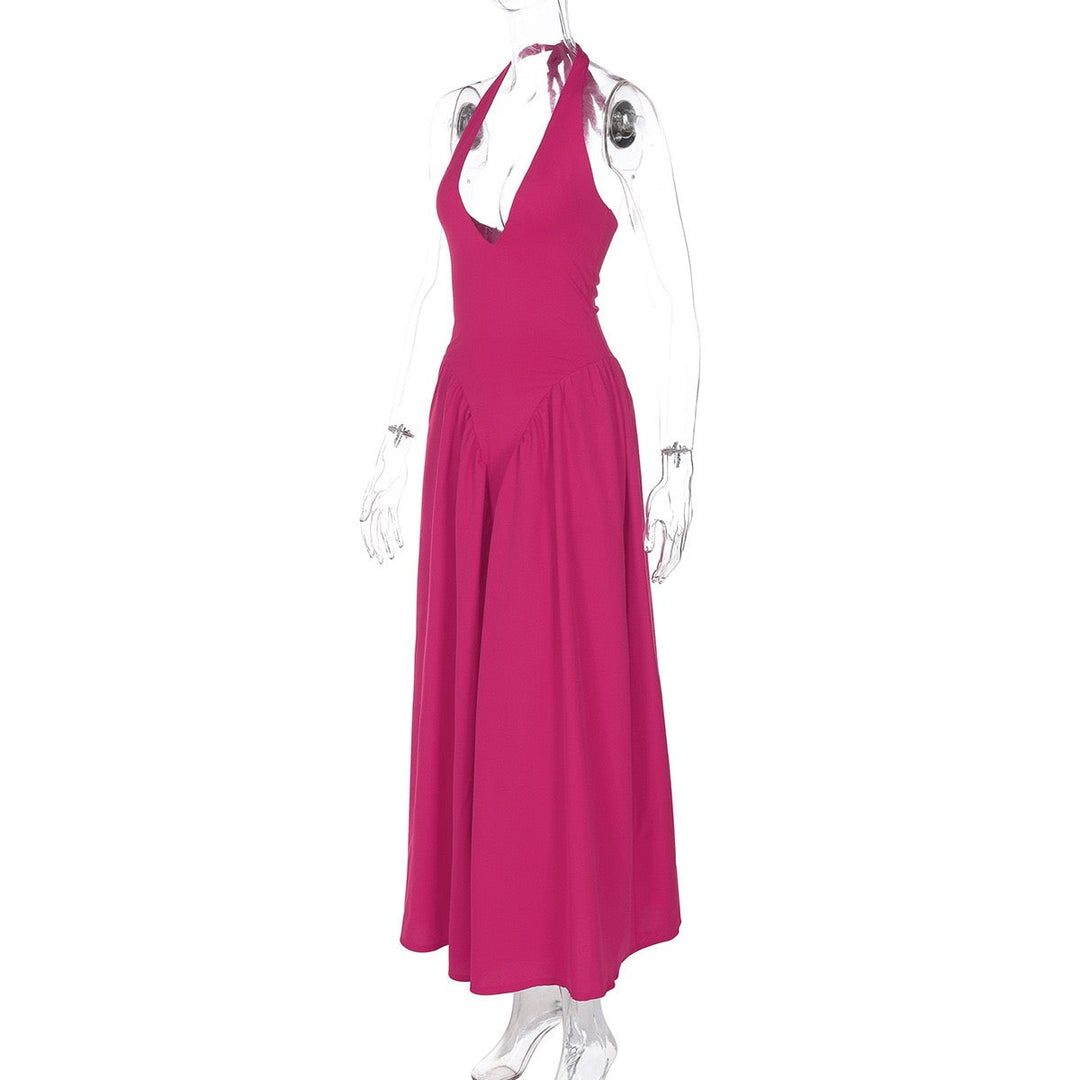 AMALIYA A-line maxi dress with a neck tie and open back