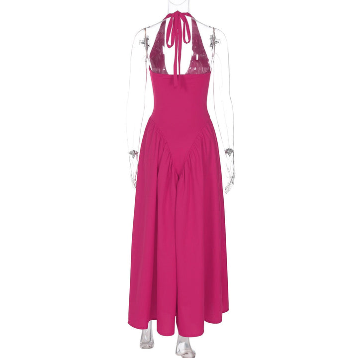 AMALIYA A-line maxi dress with a neck tie and open back