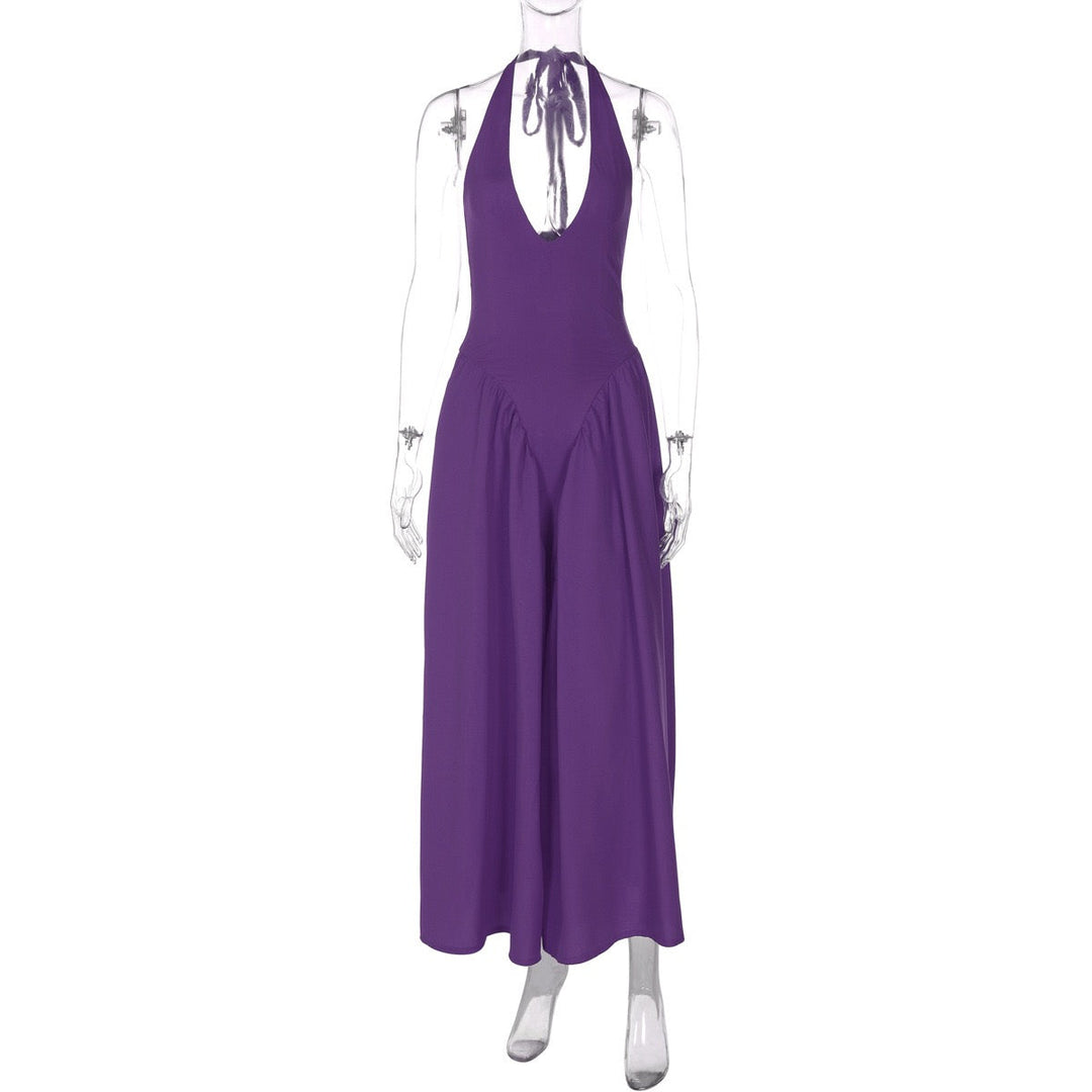 AMALIYA A-line maxi dress with a neck tie and open back