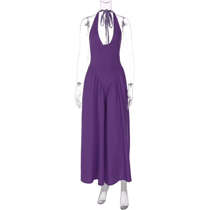 AMALIYA A-line maxi dress with a neck tie and open back