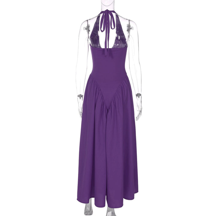 AMALIYA A-line maxi dress with a neck tie and open back