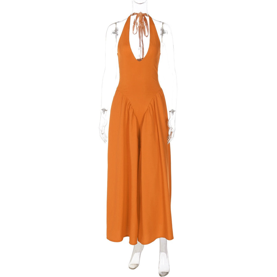 AMALIYA A-line maxi dress with a neck tie and open back