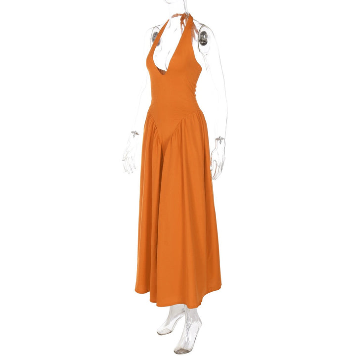 AMALIYA A-line maxi dress with a neck tie and open back