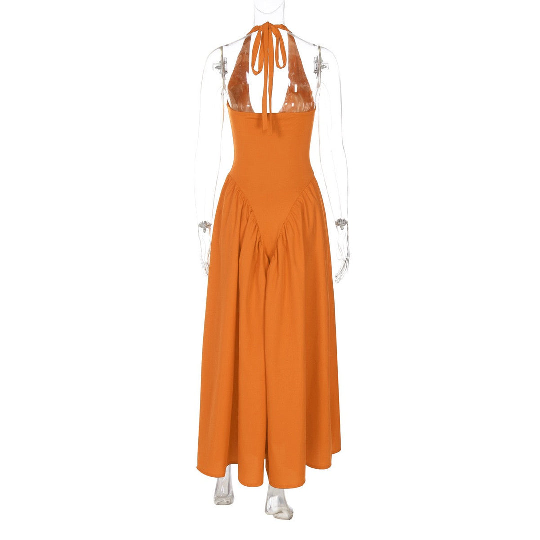 AMALIYA A-line maxi dress with a neck tie and open back