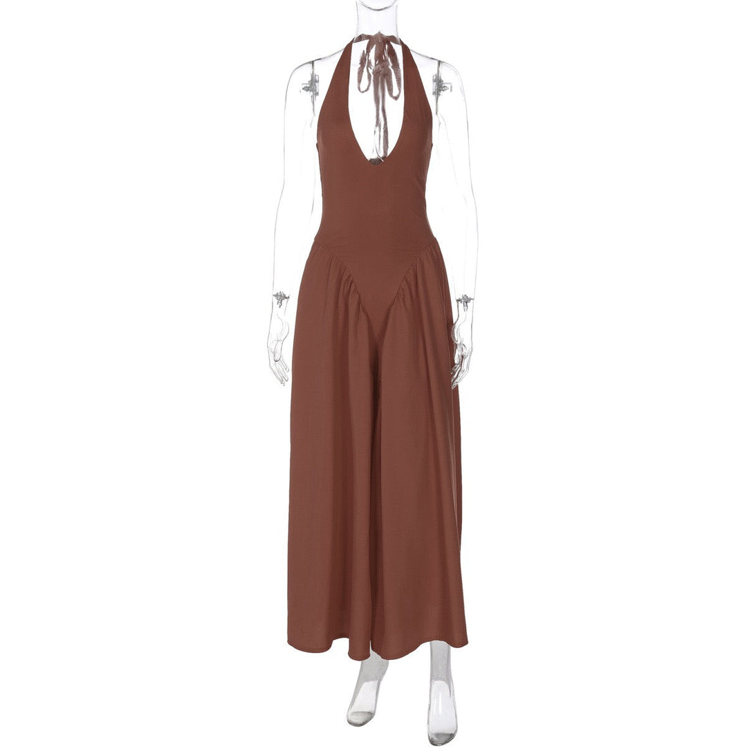AMALIYA A-line maxi dress with a neck tie and open back