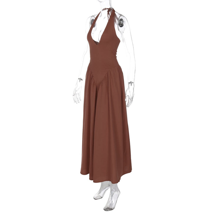 AMALIYA A-line maxi dress with a neck tie and open back