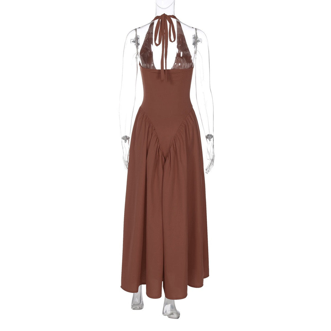 AMALIYA A-line maxi dress with a neck tie and open back