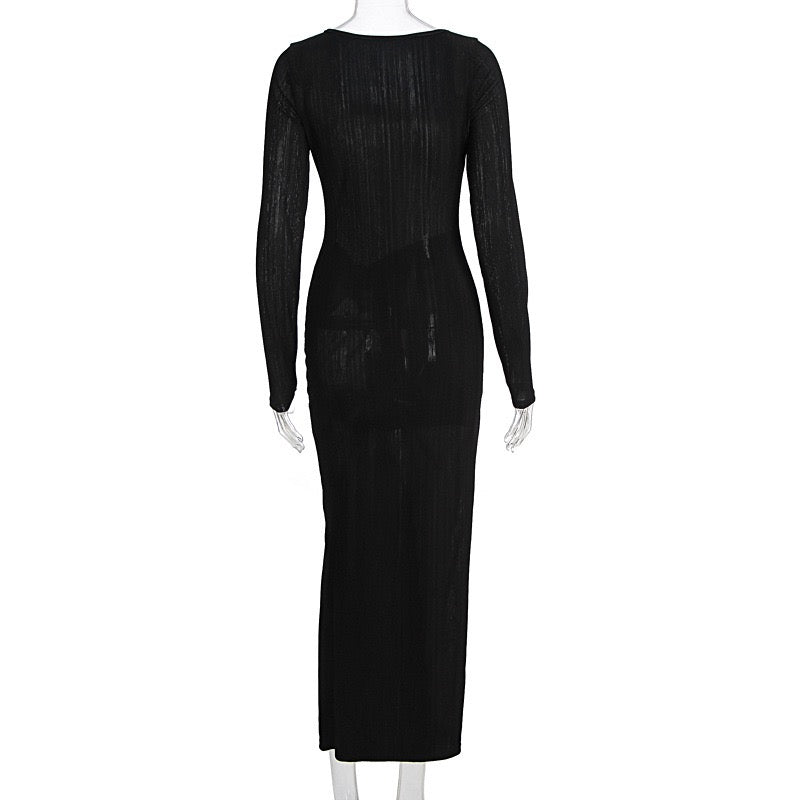 Pleated maxi dress with slit and buckle design - Prudy