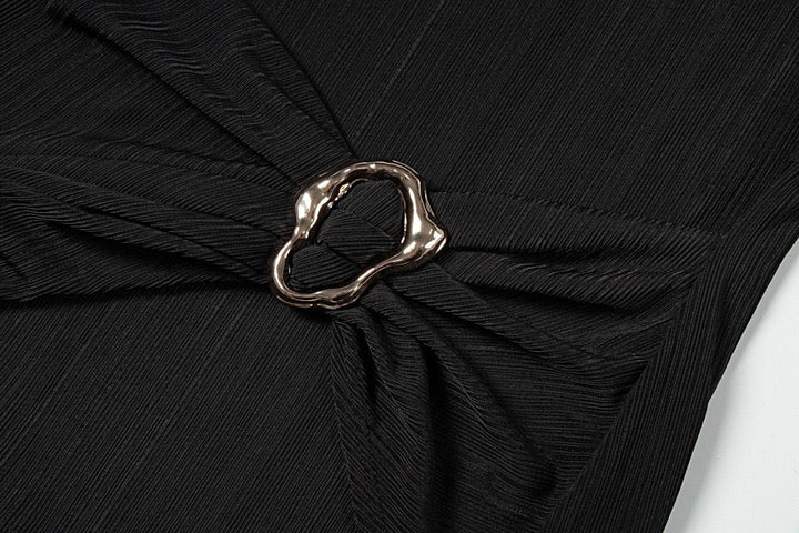 Pleated maxi dress with slit and buckle design - Prudy