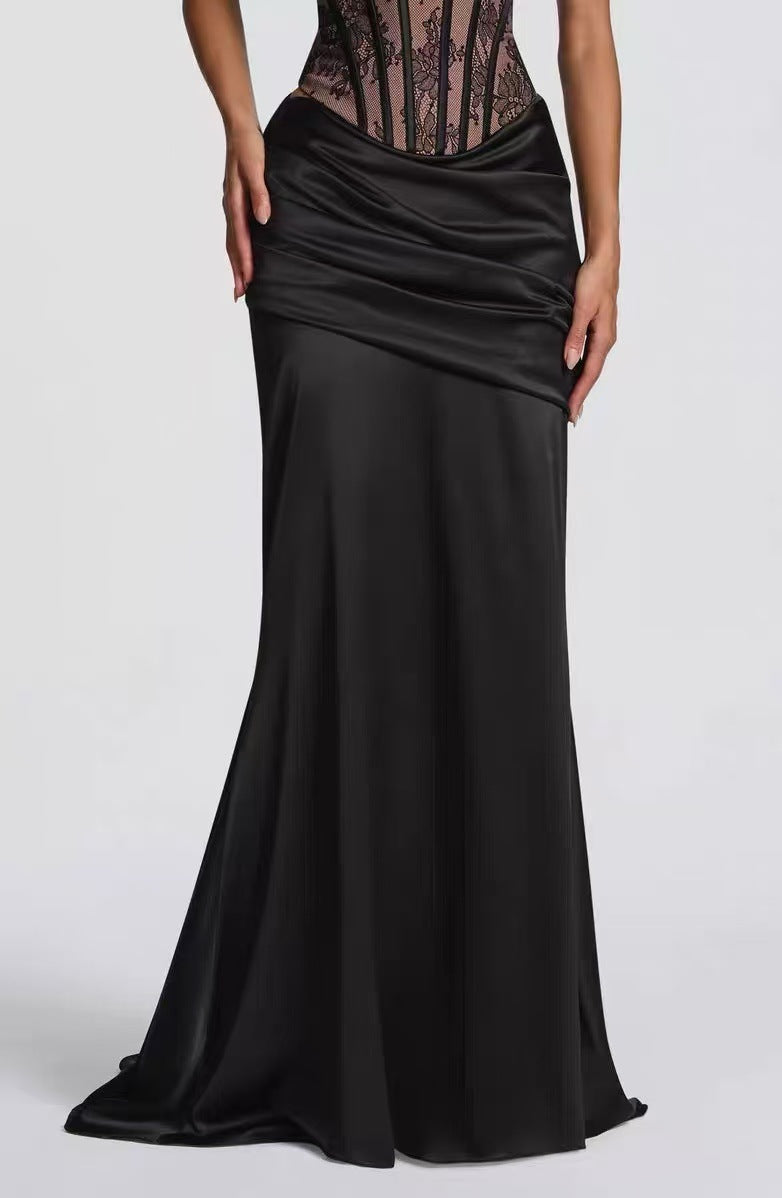 Two-piece set with a lace corset and satin maxi skirt - MONALIZ