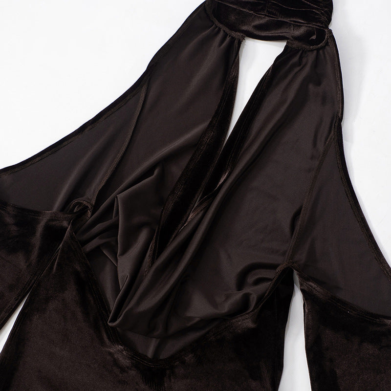 שמלת מיני קטיפה בעיצוב פתחים צווארון גולף - Palmer