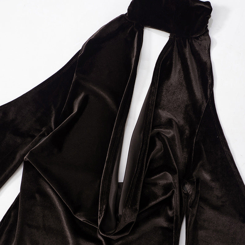 שמלת מיני קטיפה בעיצוב פתחים צווארון גולף - Palmer