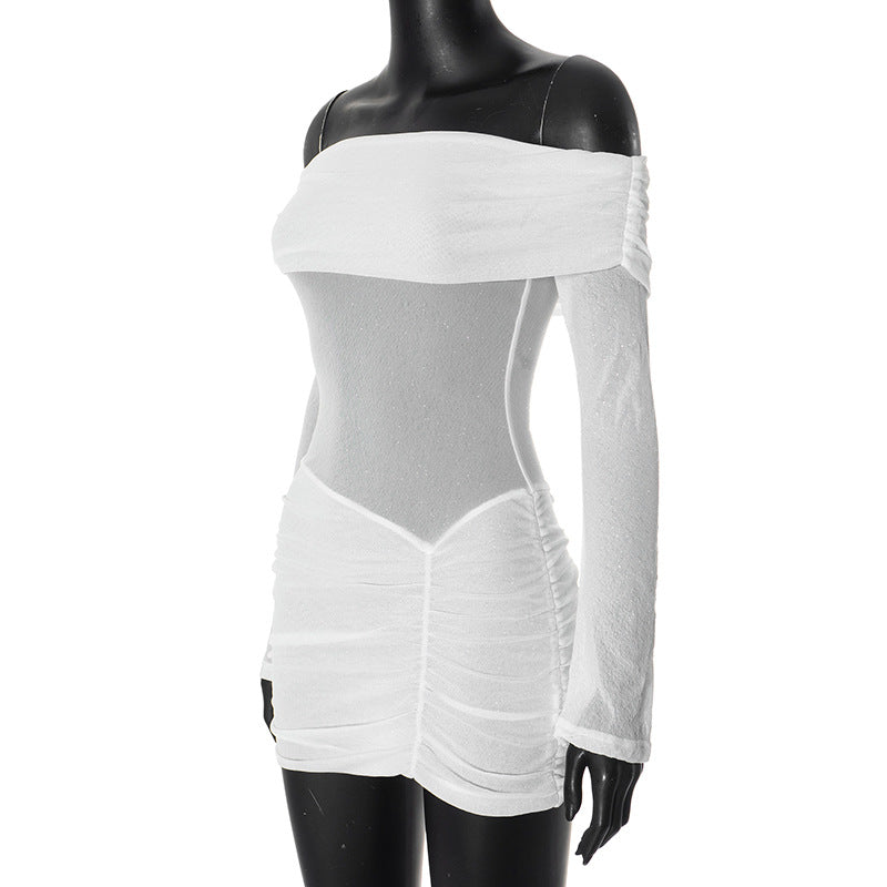 שמלת מיני נצנצים בעיצוב כיווצים כתפיים חשופות - Kiara