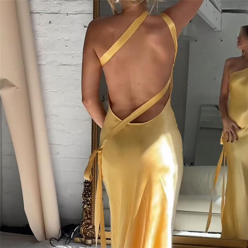 שמלת מקסי סאטן גב פתוח - BELLA