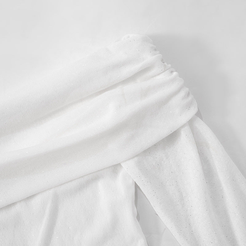 שמלת מיני נצנצים בעיצוב כיווצים כתפיים חשופות - Kiara