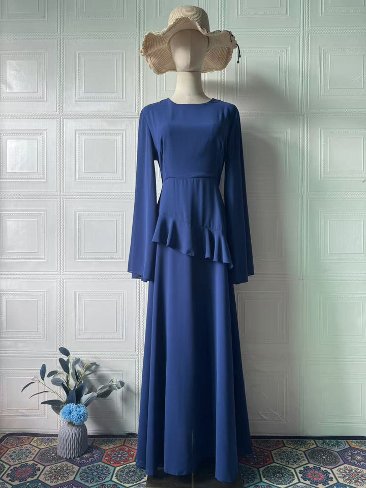 Celeste chiffon maxi dress with a back tie and ruffle detail