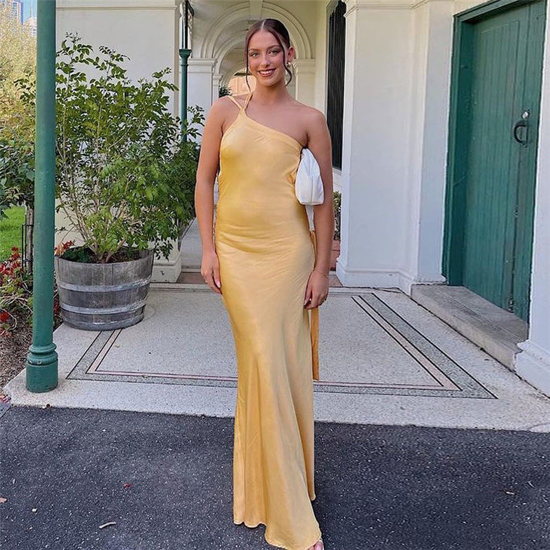 שמלת מקסי סאטן גב פתוח - BELLA