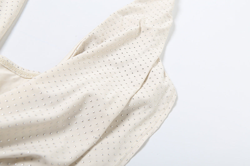 שמלת מיני זרקונים צמודה מנצנצת צווארון נופל - פאש