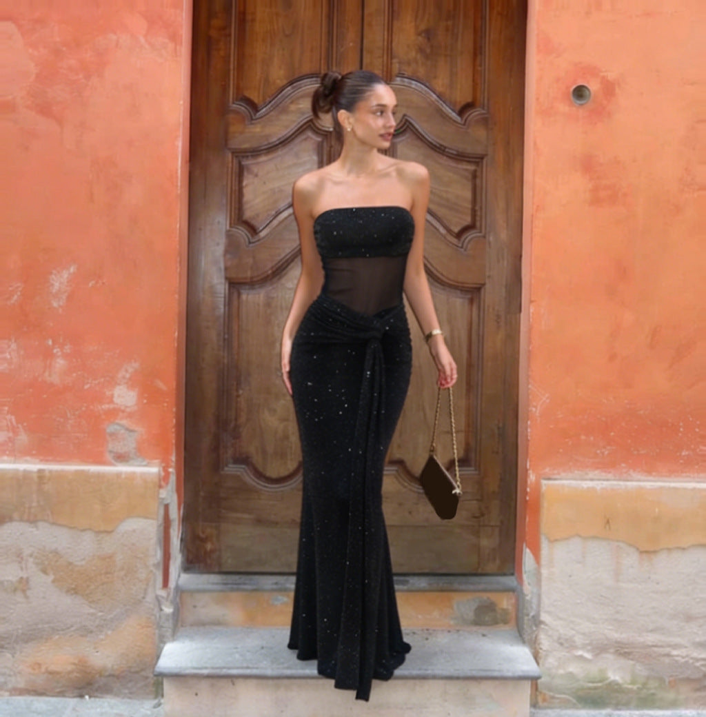 Strapless sequin maxi dress with a mesh design - Marian