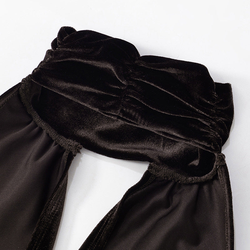 שמלת מיני קטיפה בעיצוב פתחים צווארון גולף - Palmer