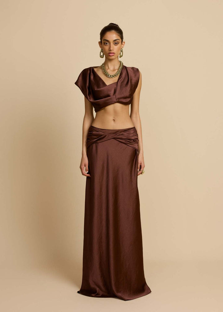 Two-piece satin set with a maxi skirt and top - SHANON