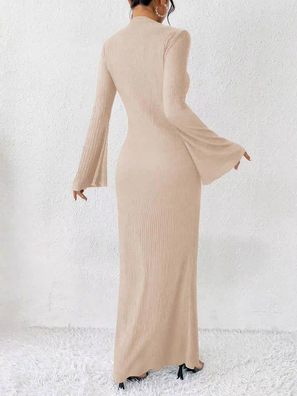 שמלת מקסי בד כיווצים שרוולים נפתחים - Stella